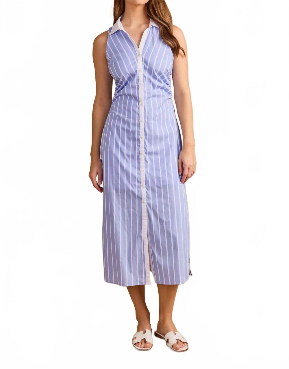 NEW THOMAS & LOURDES caroline midi shirtdress in aegean stripe